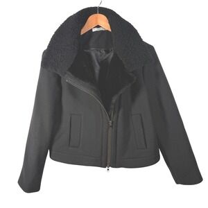 Vince Black Moto Jacket Sherpa Collar Zip Front Women's sz M Outerwear glam